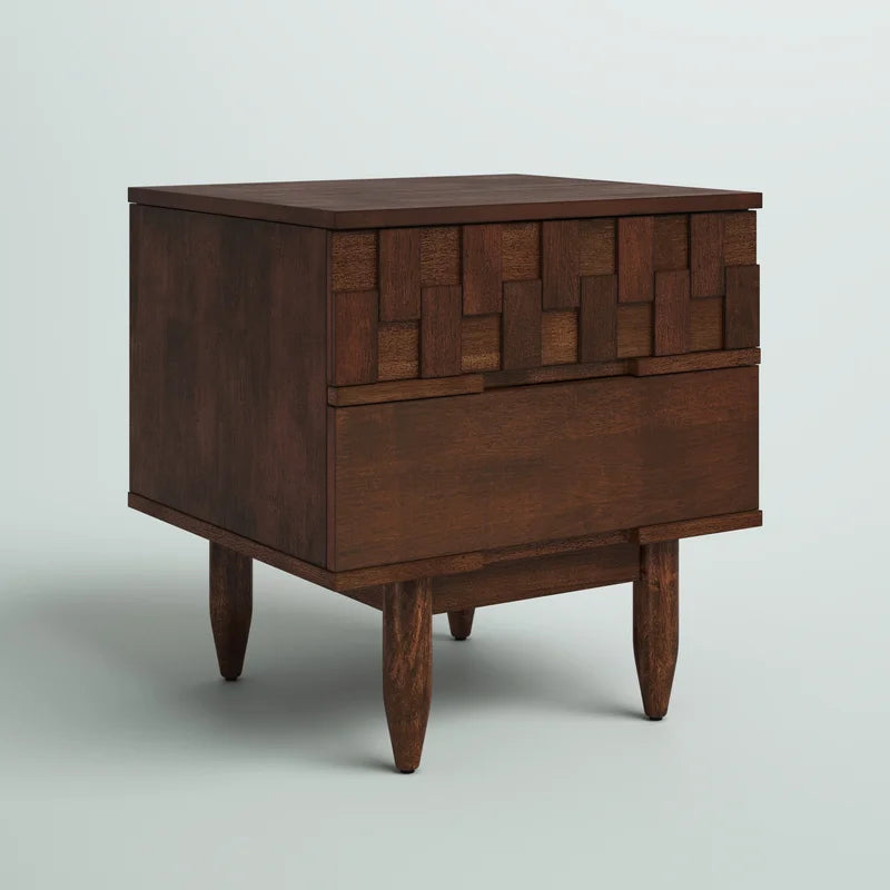 Petterson Solid Wood Nightstand Bedside Table with 2 Drawers - Brown