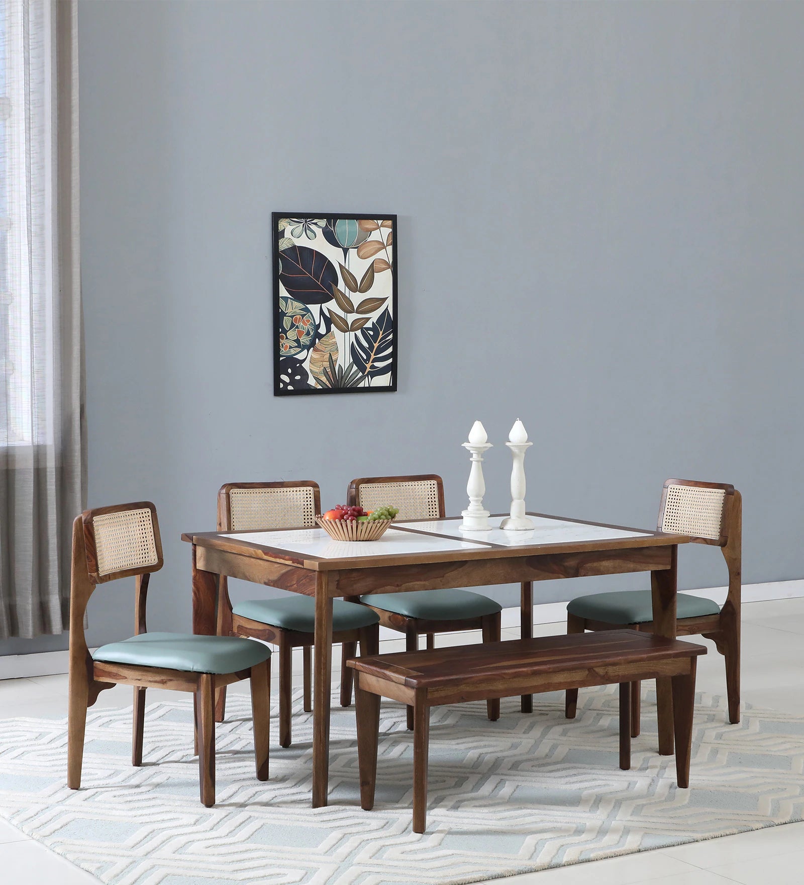 Pine 6 Seater Dining Set With Bench