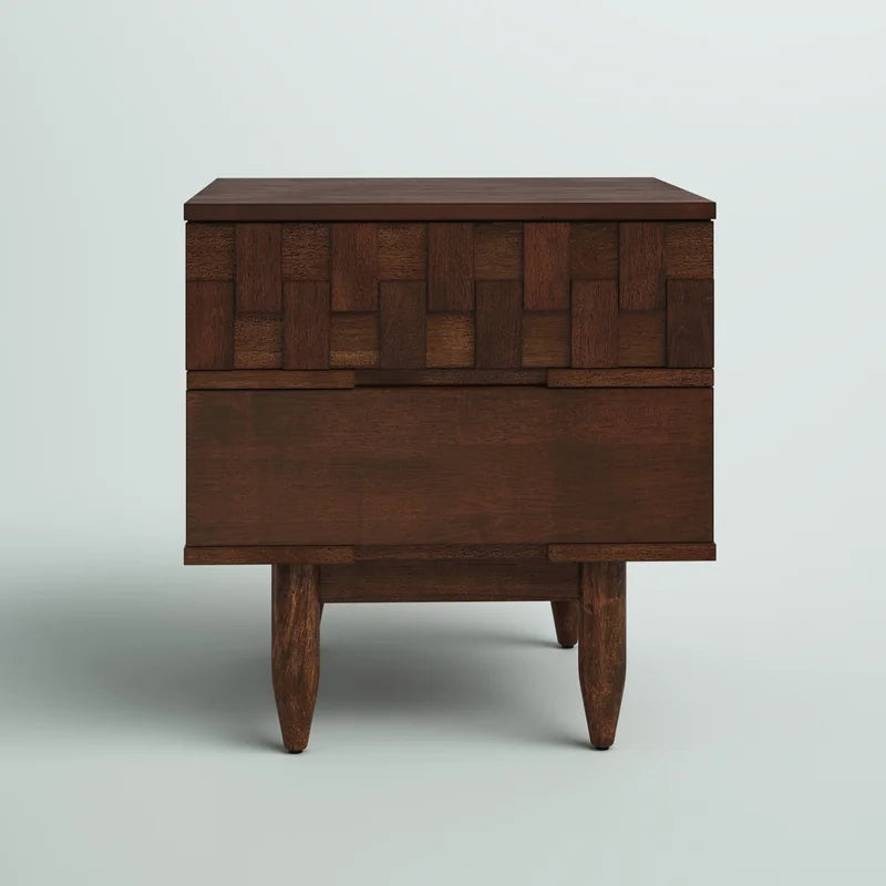 Petterson Solid Wood Nightstand Bedside Table with 2 Drawers - Brown