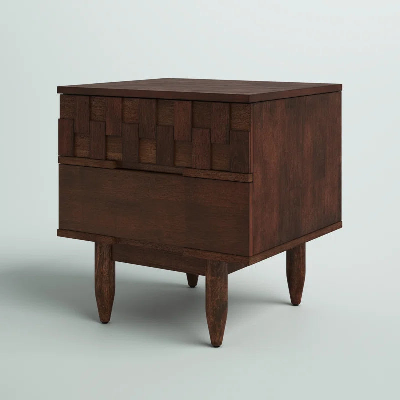 Petterson Solid Wood Nightstand Bedside Table with 2 Drawers - Brown