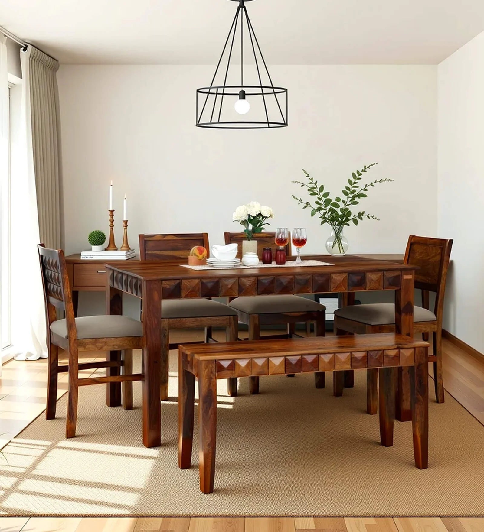 Arcus 6 Seater Dining Table Set With Bench